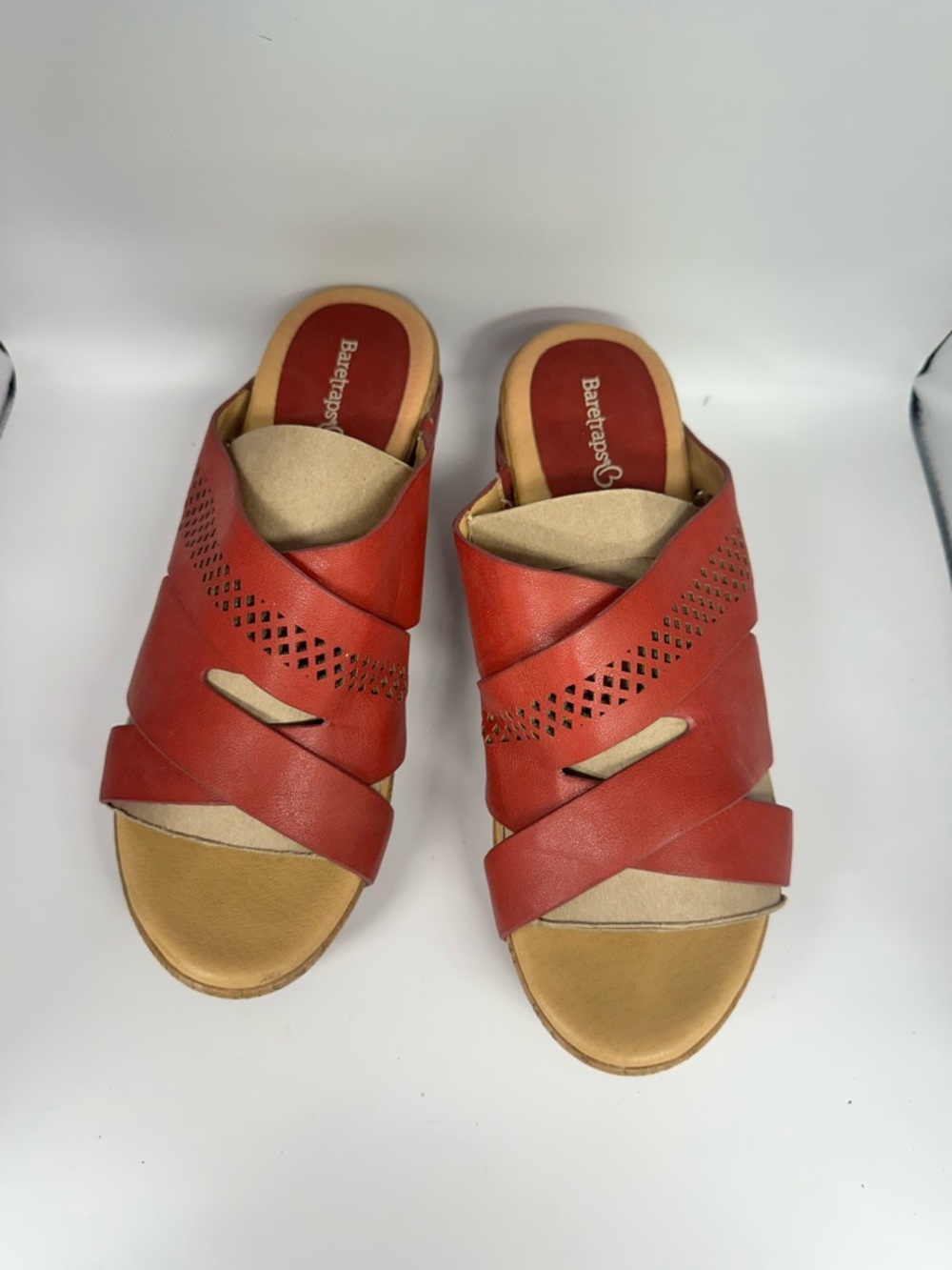 BareTraps Red Crisscross Leather Slide Mules